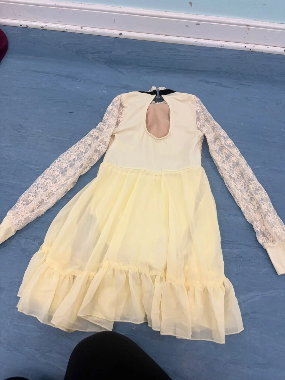 Girls' Yellow Lace & Chiffon Ribbon Dance Dress